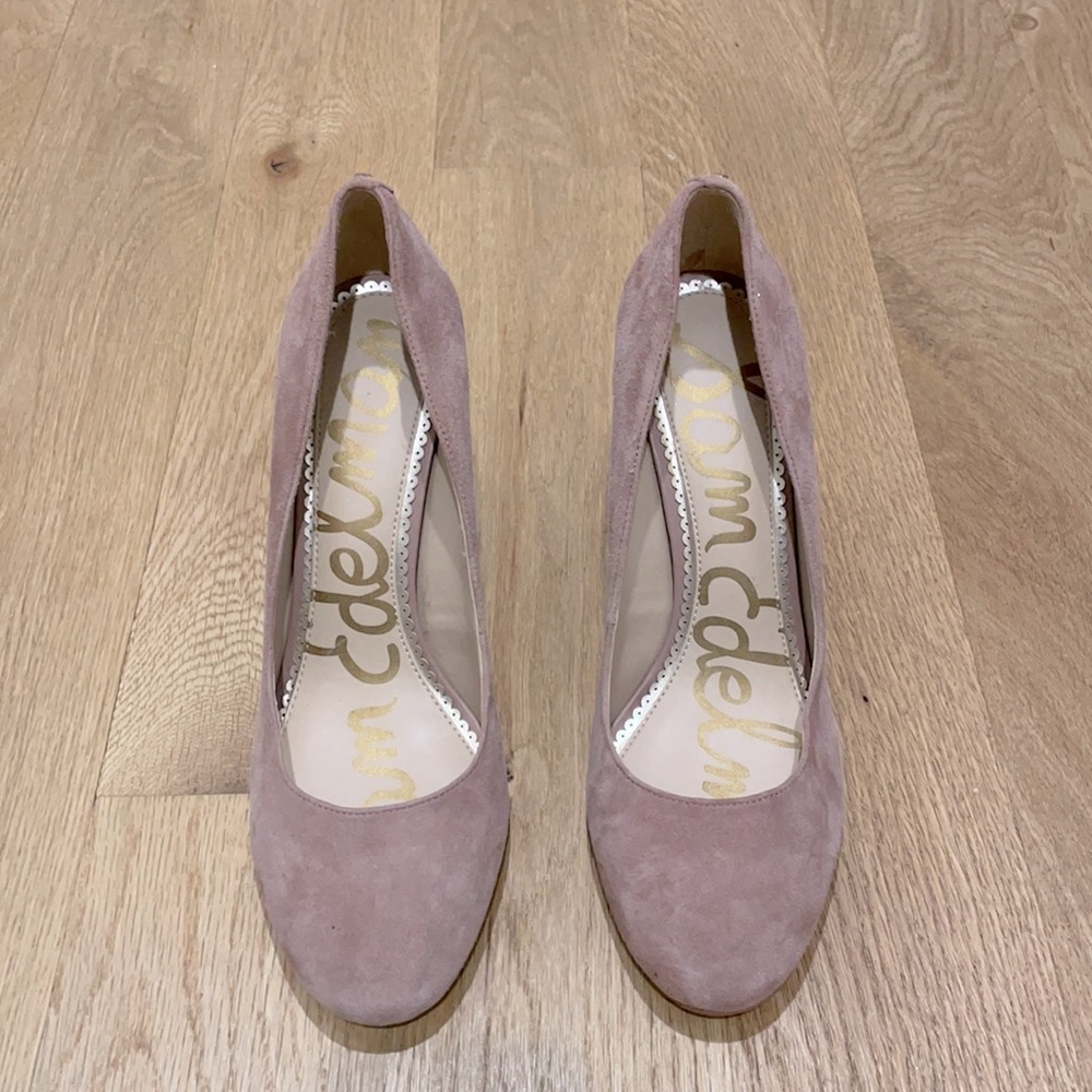 Sam Edelman Stillson Genuine Suede Block Heels Pumps, Dusty Pink, 4 inch heel